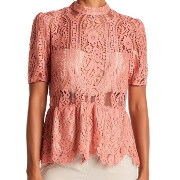 Wayf Tops - Wayf Stolen Kiss Lace Peplum Top Color -Mahogany